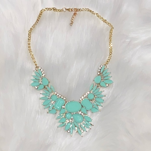 Mint Green Jeweled Statement Necklace - Picture 1 of 7